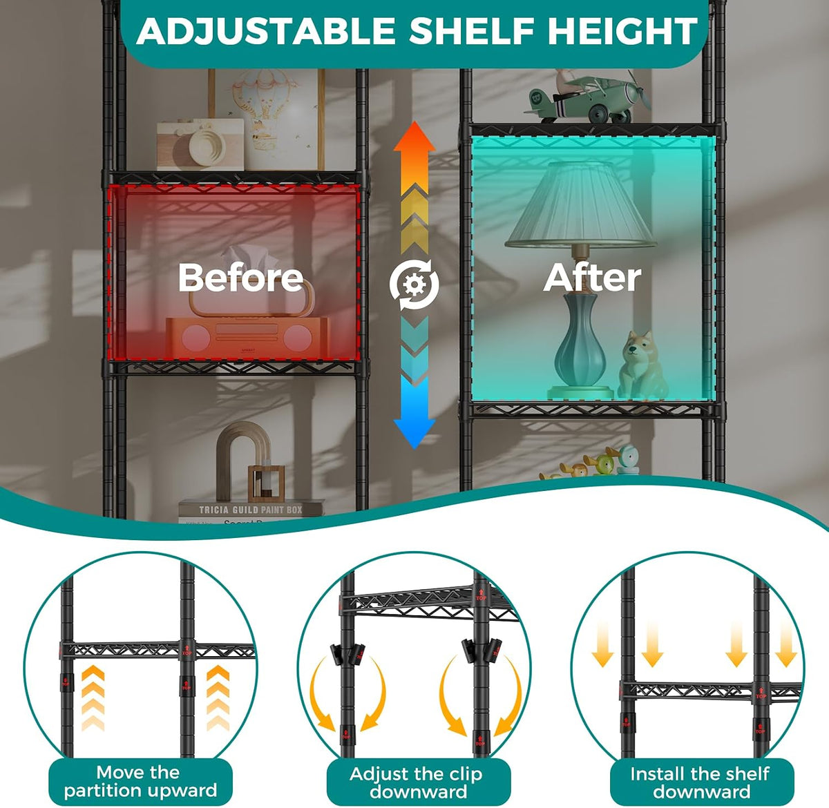 8 Shelves Storage Wire Shelf Closet Metal Shelving Pantry Wheels