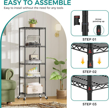 8 Shelves Storage Wire Shelf Closet Metal Shelving Pantry Wheels