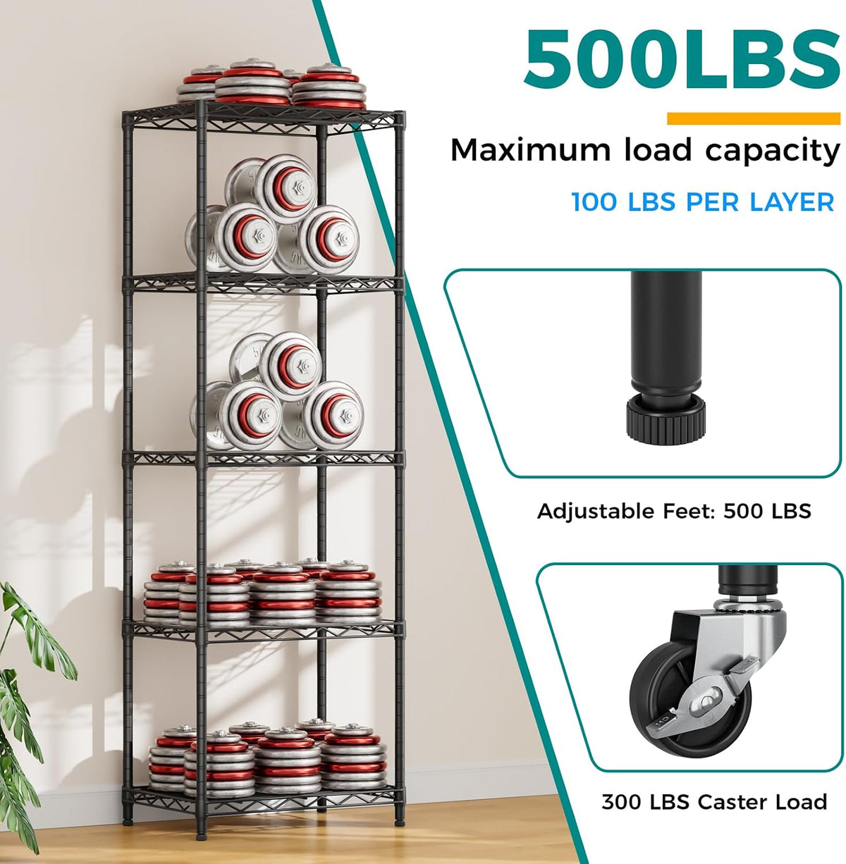 8 Shelves Storage Wire Shelf Closet Metal Shelving Pantry Wheels