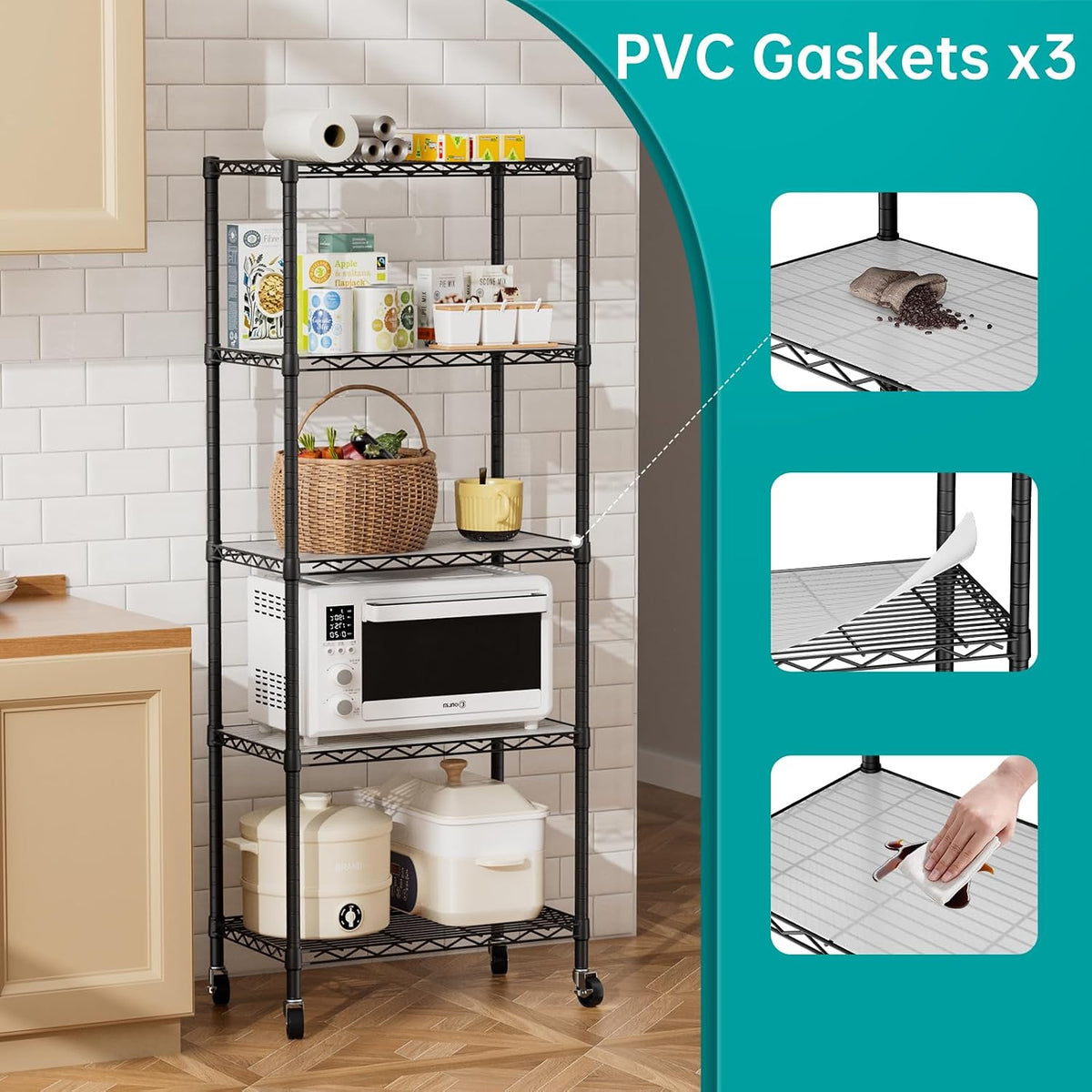 8 Shelves Storage Wire Shelf Closet Metal Shelving Pantry Wheels