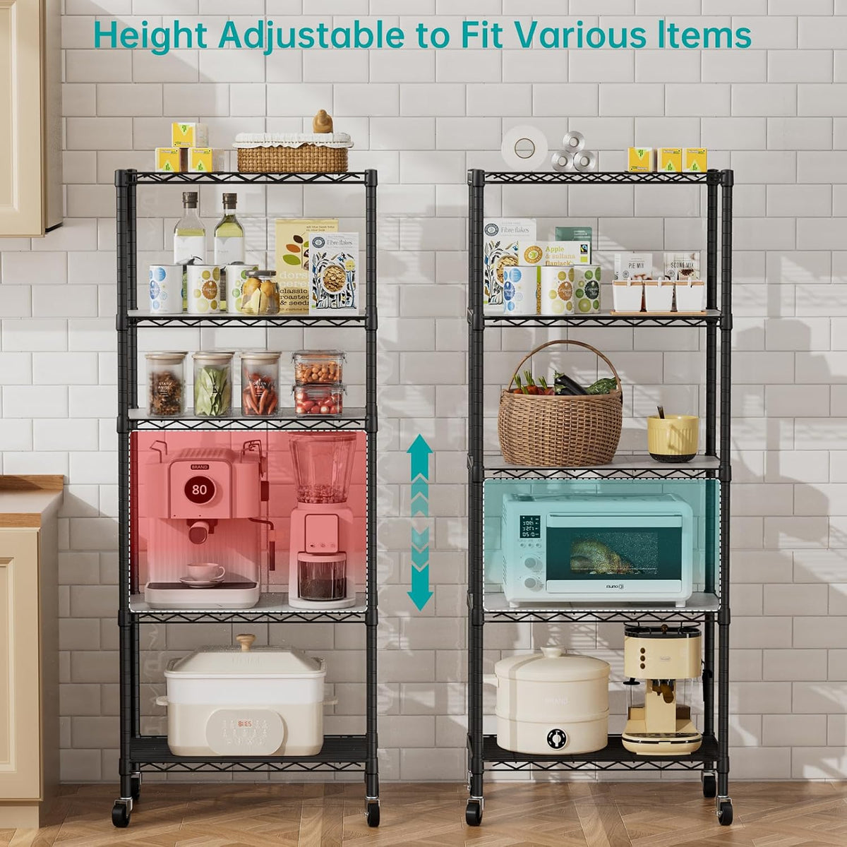 8 Shelves Storage Wire Shelf Closet Metal Shelving Pantry Wheels