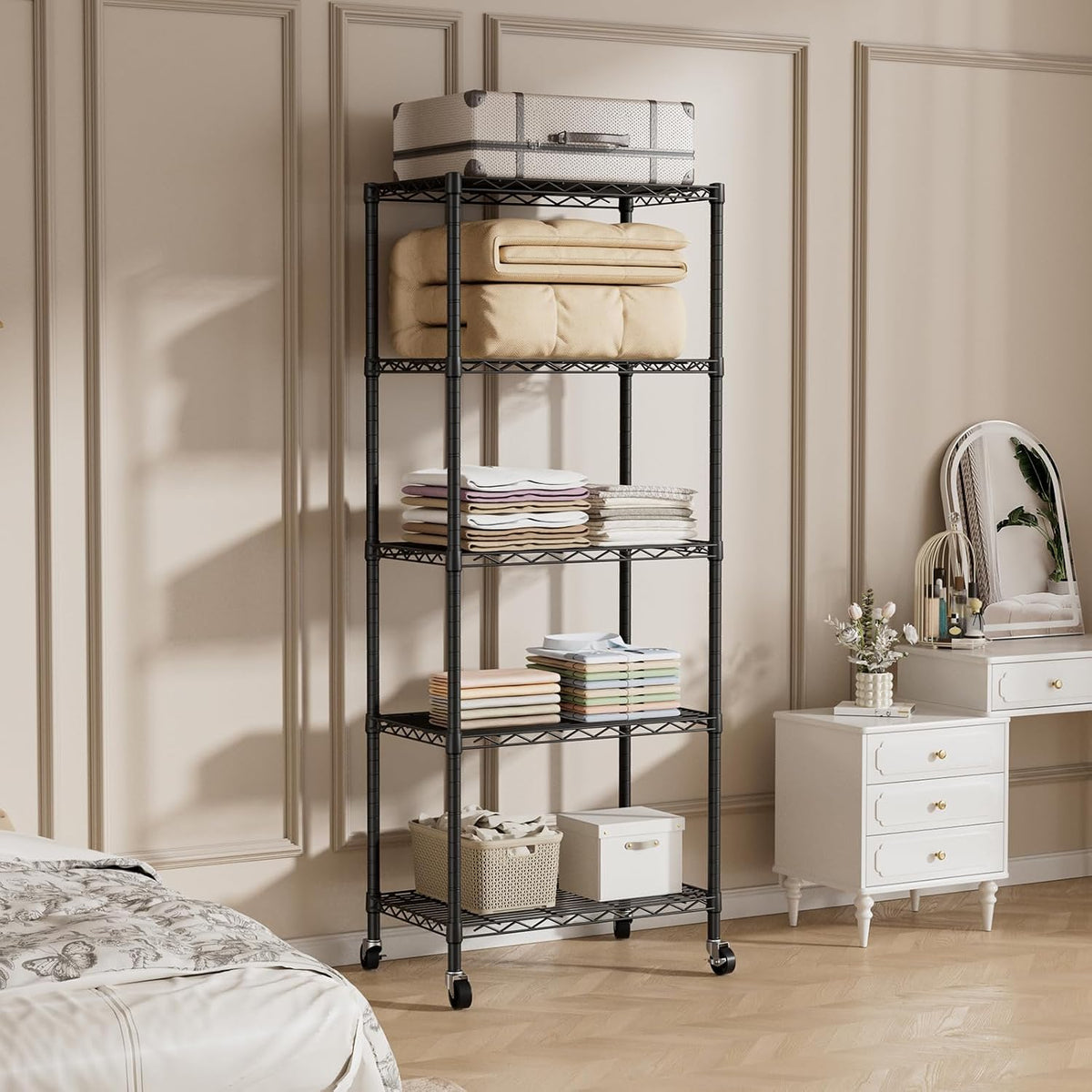 8 Shelves Storage Wire Shelf Closet Metal Shelving Pantry Wheels