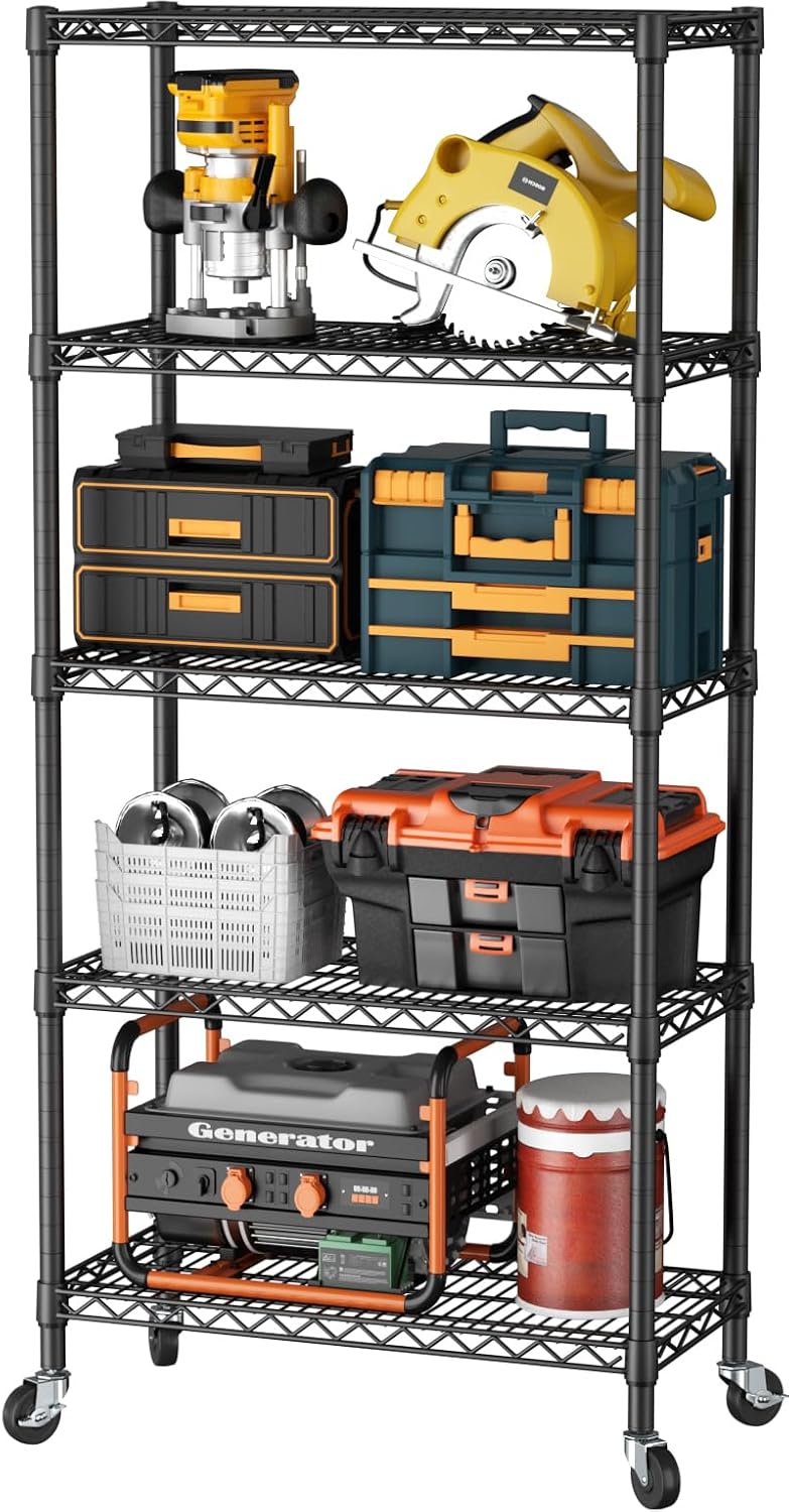 8 Shelves Storage Wire Shelf Closet Metal Shelving Pantry Wheels