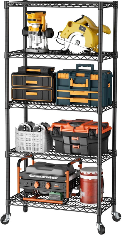 8 Shelves Storage Wire Shelf Closet Metal Shelving Pantry Wheels