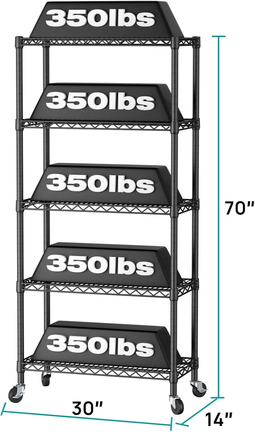 8 Shelves Storage Wire Shelf Closet Metal Shelving Pantry Wheels