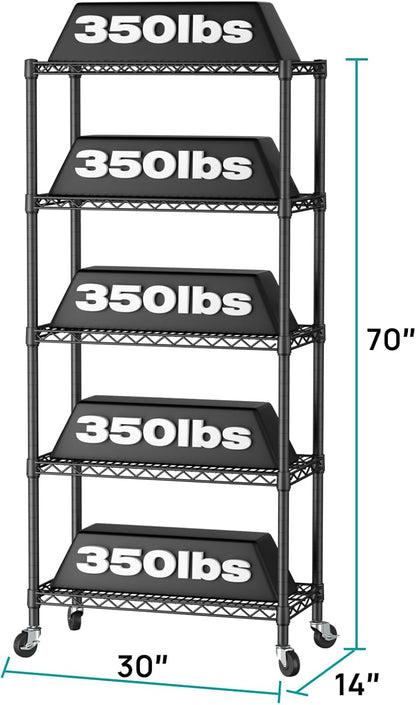 8 Shelves Storage Wire Shelf Closet Metal Shelving Pantry Wheels