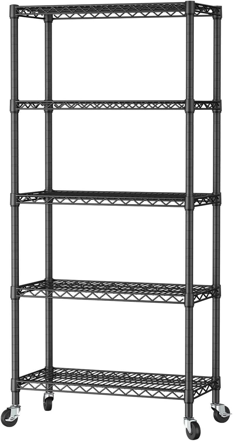 8 Shelves Storage Wire Shelf Closet Metal Shelving Pantry Wheels