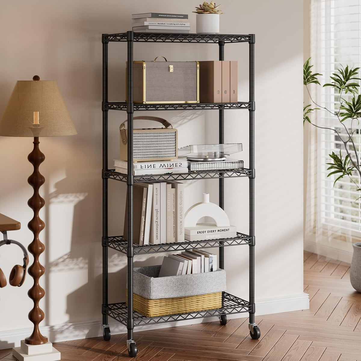 8 Shelves Storage Wire Shelf Closet Metal Shelving Pantry Wheels