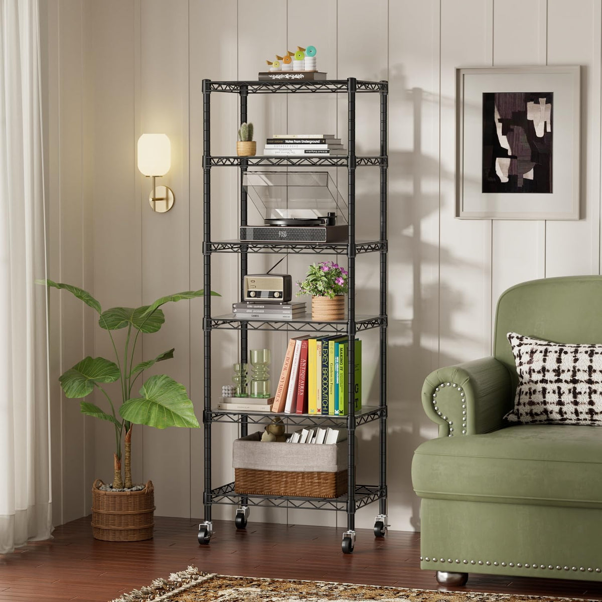 8 Shelves Storage Wire Shelf Closet Metal Shelving Pantry Wheels