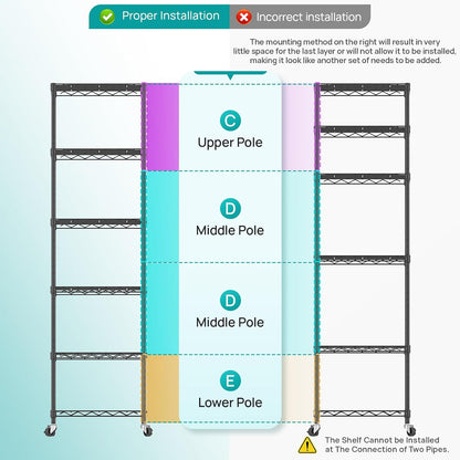 8 Shelves Storage Wire Shelf Closet Metal Shelving Pantry Wheels