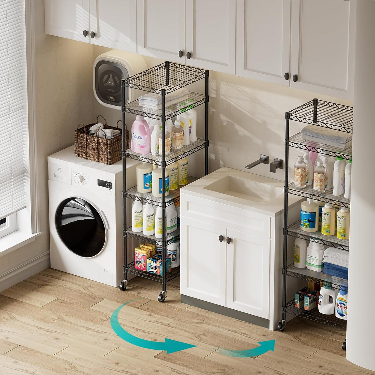 8 Shelves Storage Wire Shelf Closet Metal Shelving Pantry Wheels
