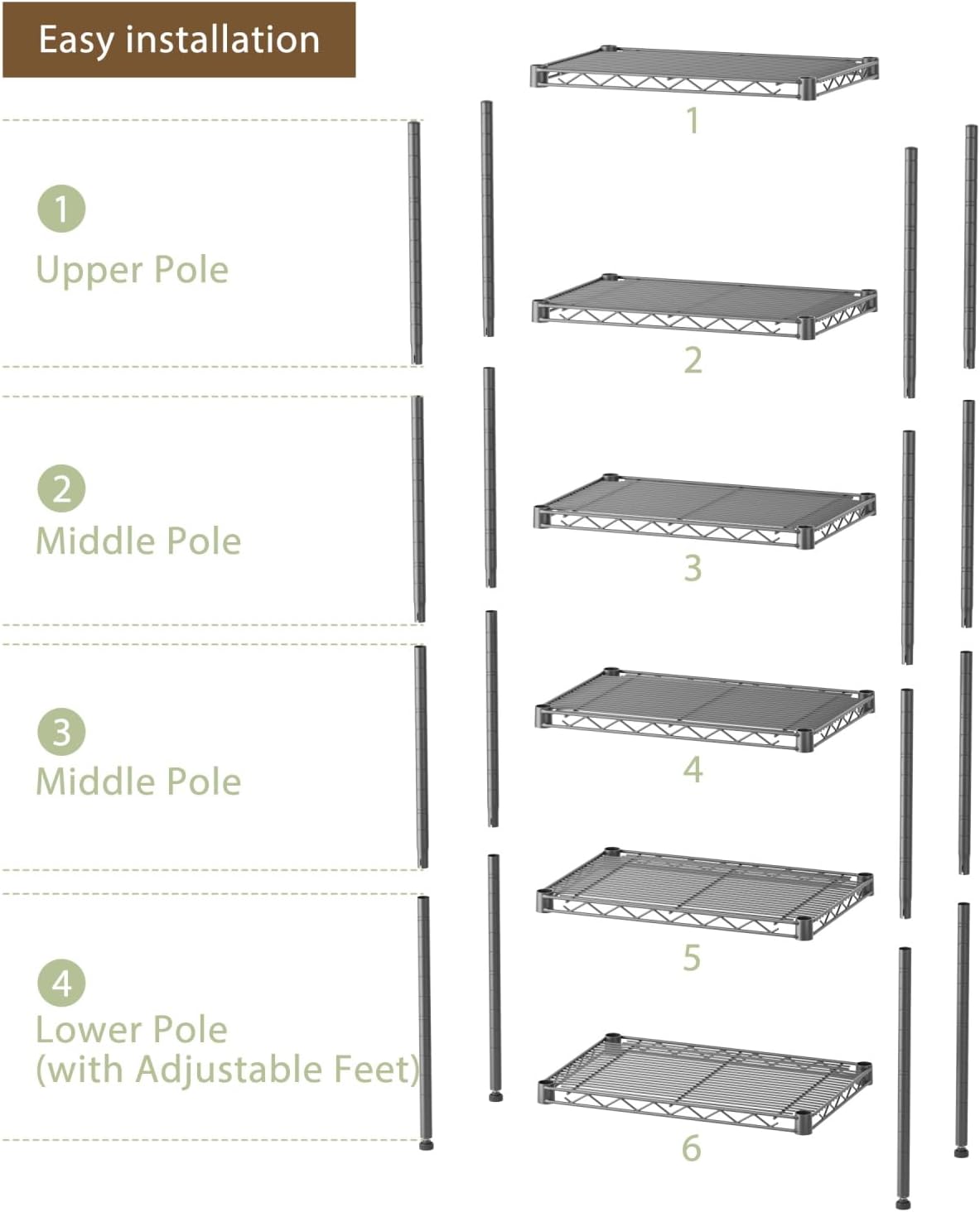 8 Shelves Storage Wire Shelf Closet Metal Shelving Pantry Wheels