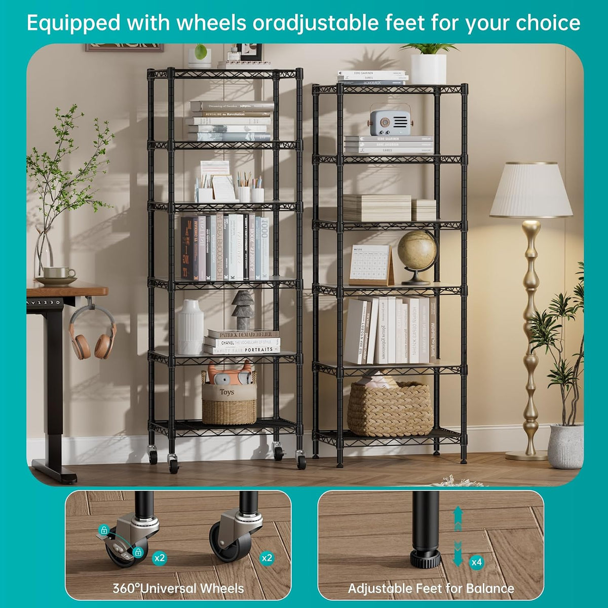 8 Shelves Storage Wire Shelf Closet Metal Shelving Pantry Wheels