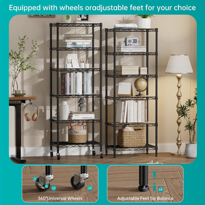 8 Shelves Storage Wire Shelf Closet Metal Shelving Pantry Wheels