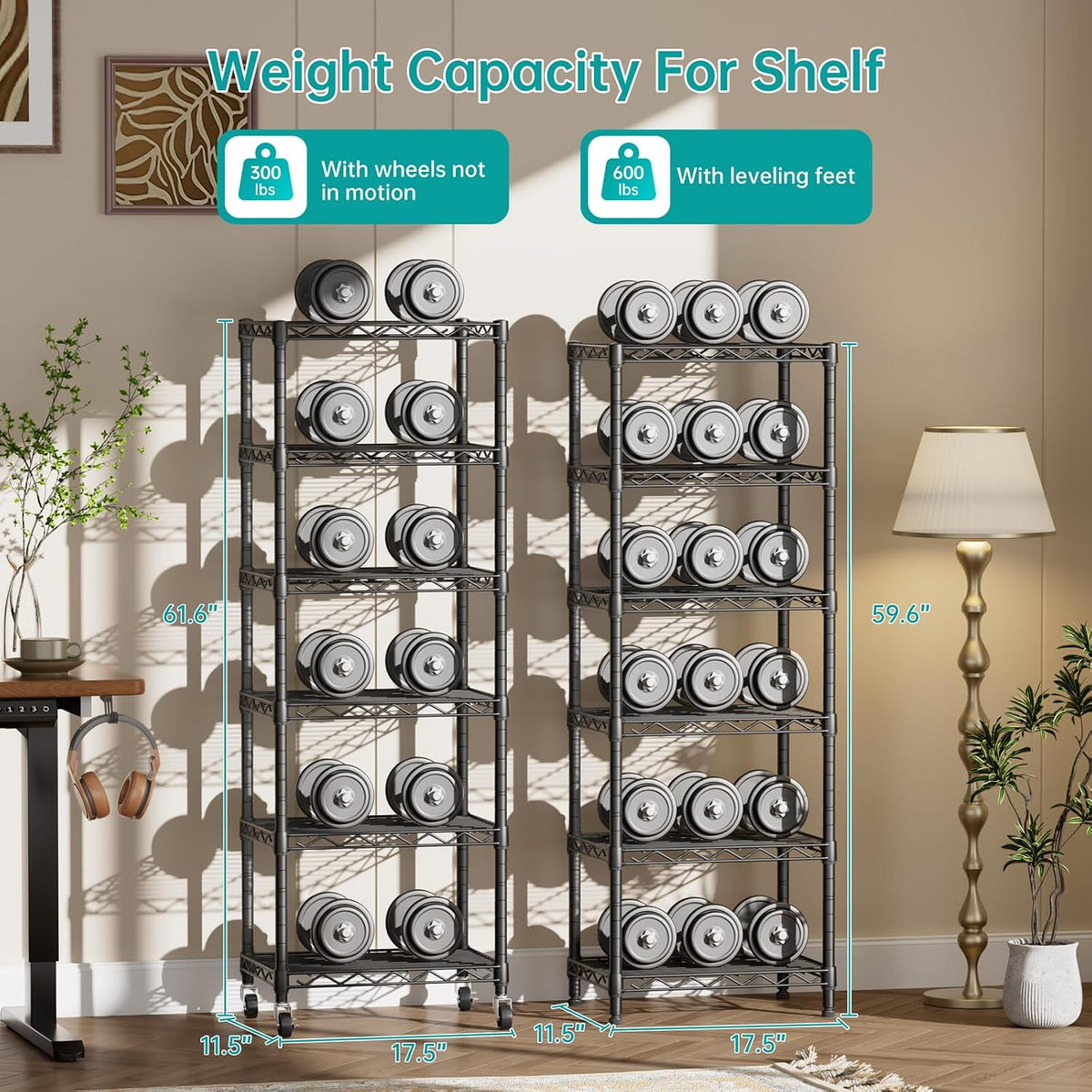8 Shelves Storage Wire Shelf Closet Metal Shelving Pantry Wheels