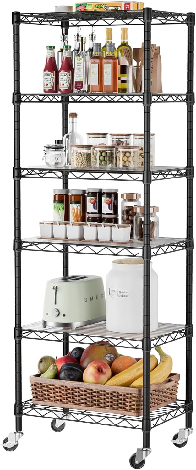 8 Shelves Storage Wire Shelf Closet Metal Shelving Pantry Wheels
