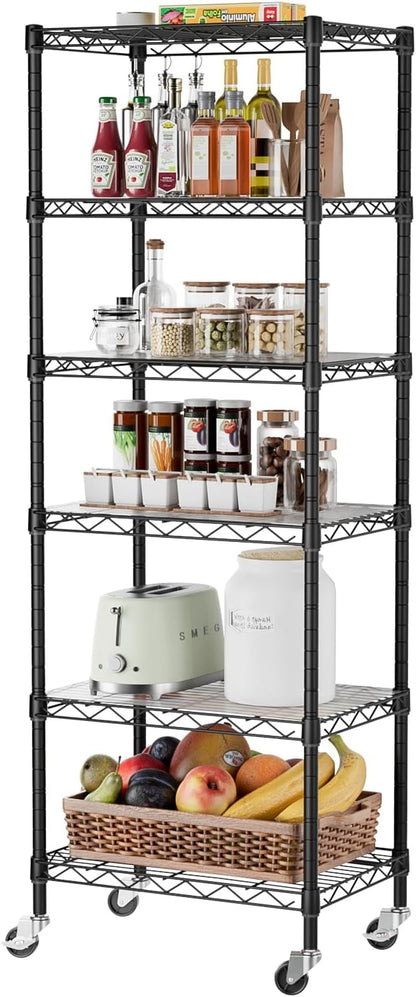 8 Shelves Storage Wire Shelf Closet Metal Shelving Pantry Wheels