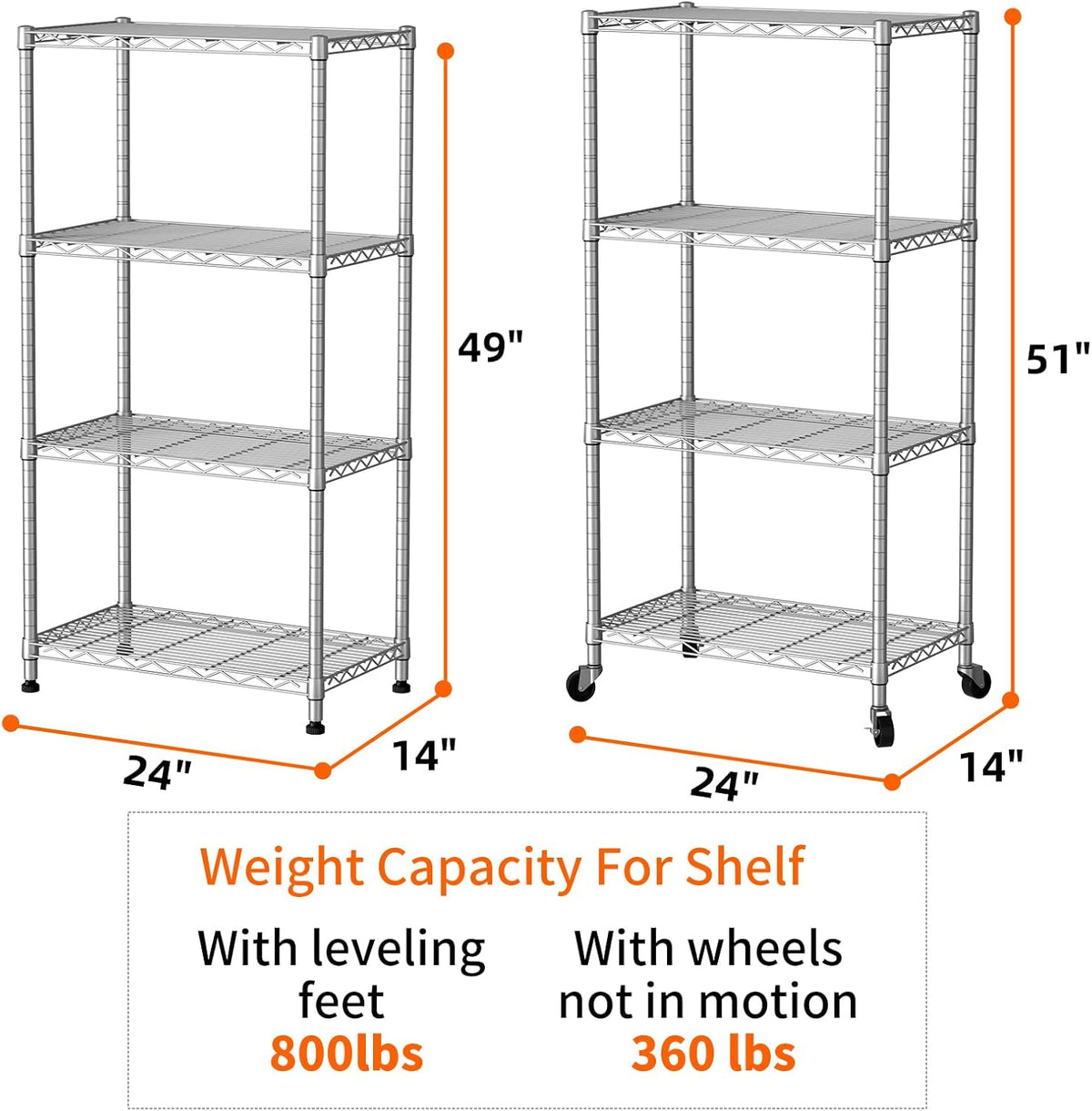 8 Shelves Storage Wire Shelf Closet Metal Shelving Pantry Wheels