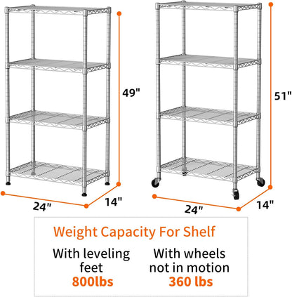 8 Shelves Storage Wire Shelf Closet Metal Shelving Pantry Wheels