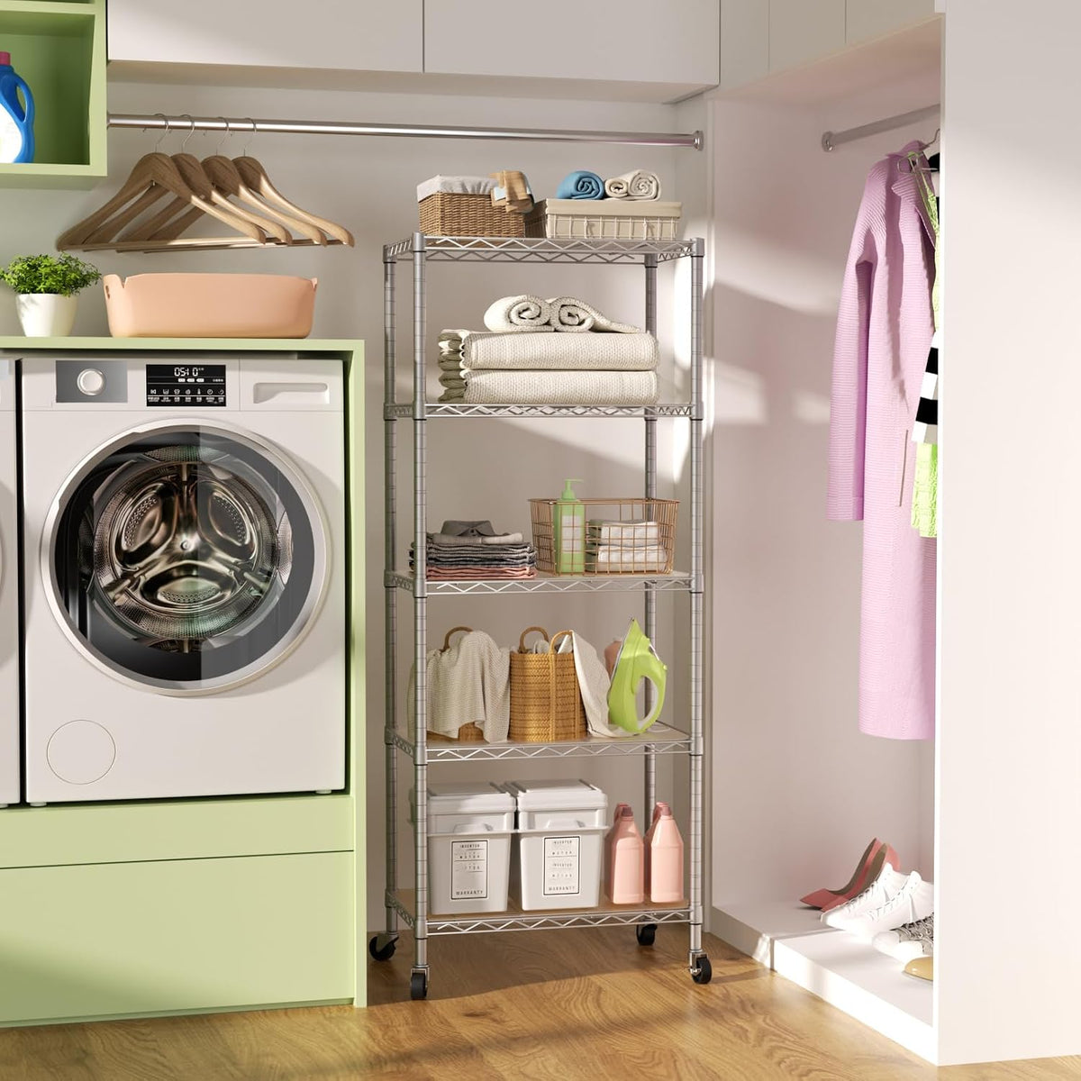 8 Shelves Storage Wire Shelf Closet Metal Shelving Pantry Wheels