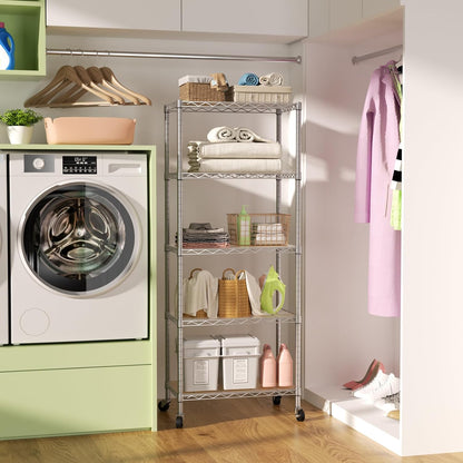 8 Shelves Storage Wire Shelf Closet Metal Shelving Pantry Wheels