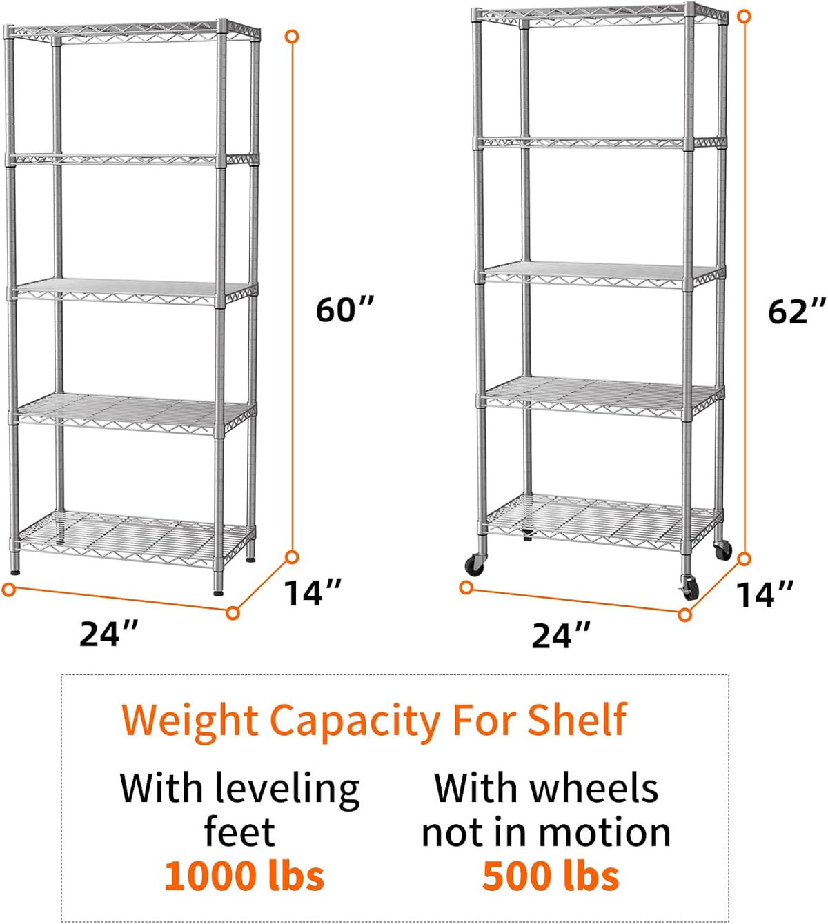 8 Shelves Storage Wire Shelf Closet Metal Shelving Pantry Wheels