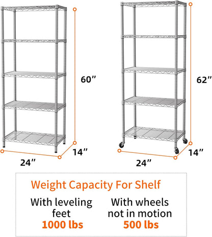 8 Shelves Storage Wire Shelf Closet Metal Shelving Pantry Wheels