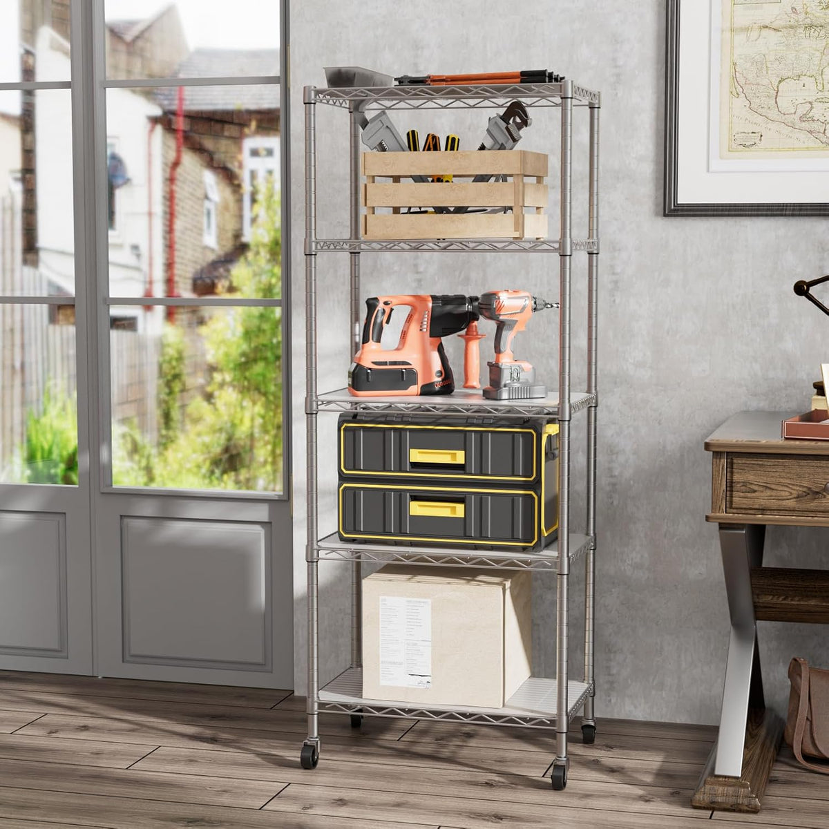 8 Shelves Storage Wire Shelf Closet Metal Shelving Pantry Wheels