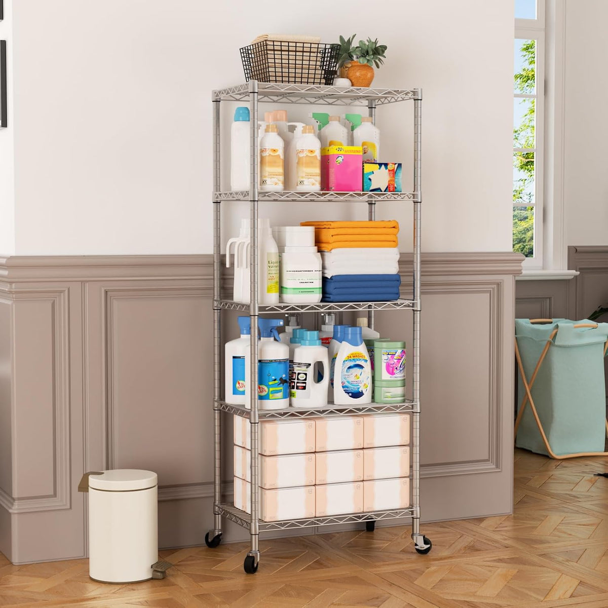 8 Shelves Storage Wire Shelf Closet Metal Shelving Pantry Wheels