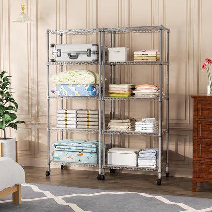 8 Shelves Storage Wire Shelf Closet Metal Shelving Pantry Wheels