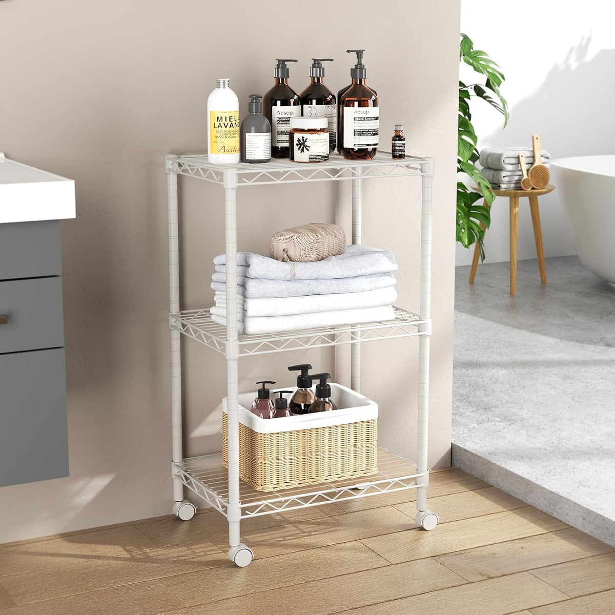 8 Shelves Storage Wire Shelf Closet Metal Shelving Pantry Wheels