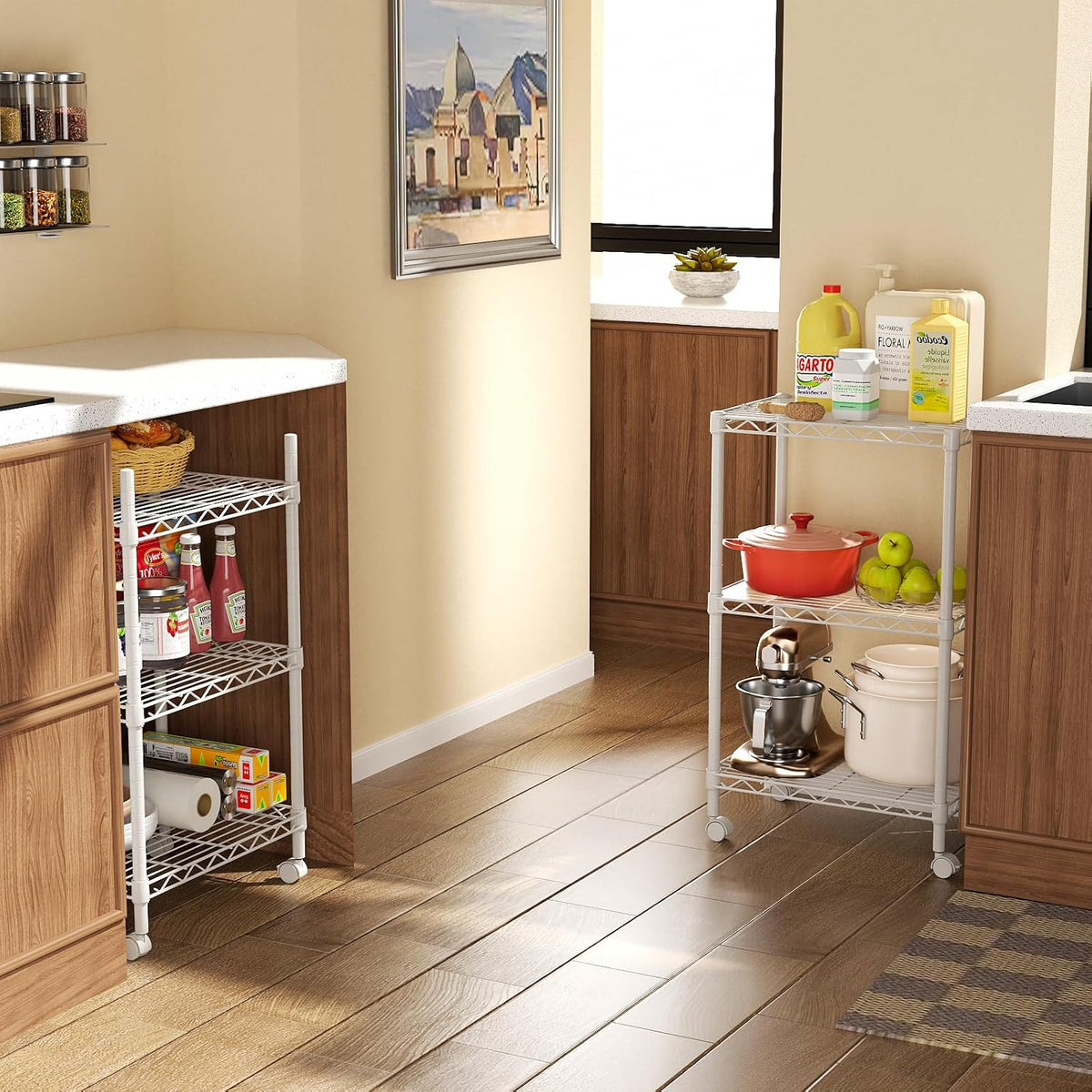 8 Shelves Storage Wire Shelf Closet Metal Shelving Pantry Wheels