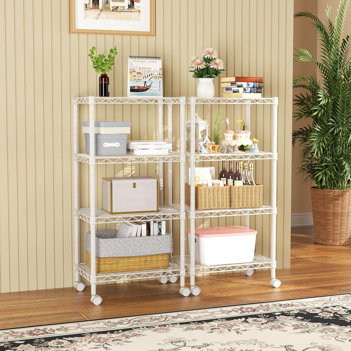 8 Shelves Storage Wire Shelf Closet Metal Shelving Pantry Wheels