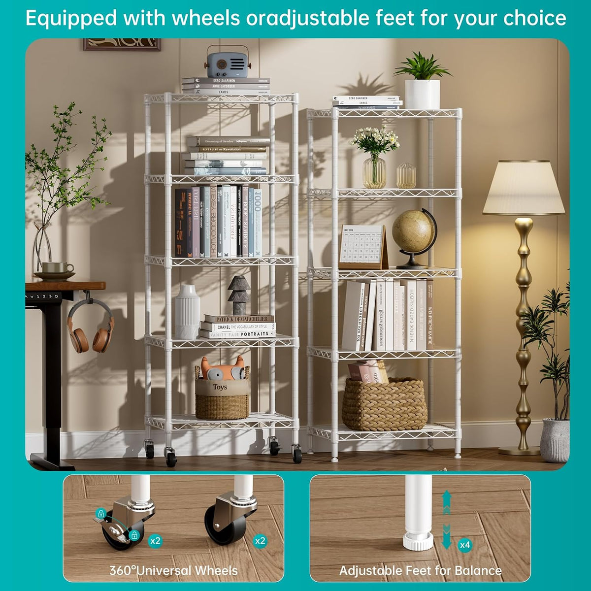 8 Shelves Storage Wire Shelf Closet Metal Shelving Pantry Wheels