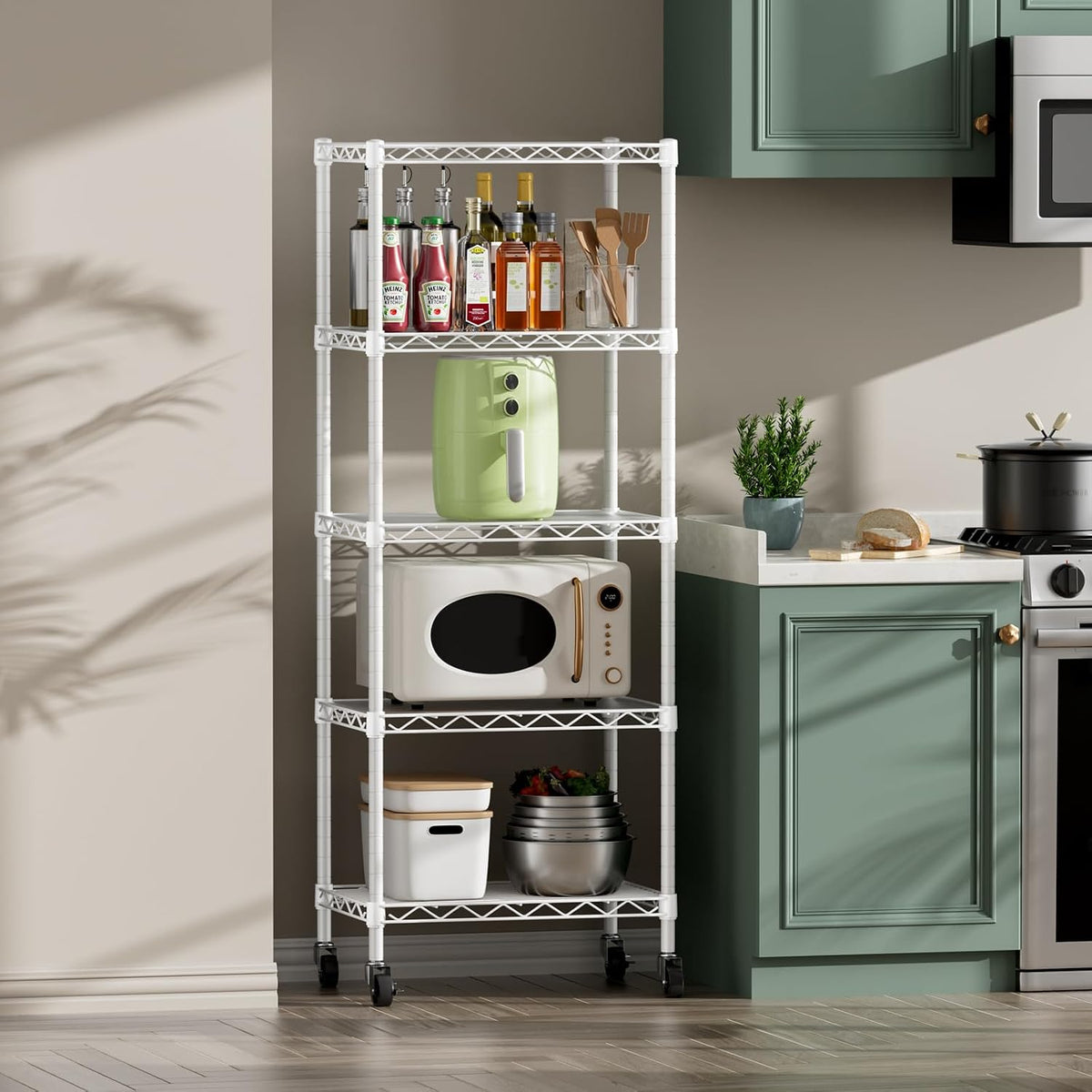 8 Shelves Storage Wire Shelf Closet Metal Shelving Pantry Wheels