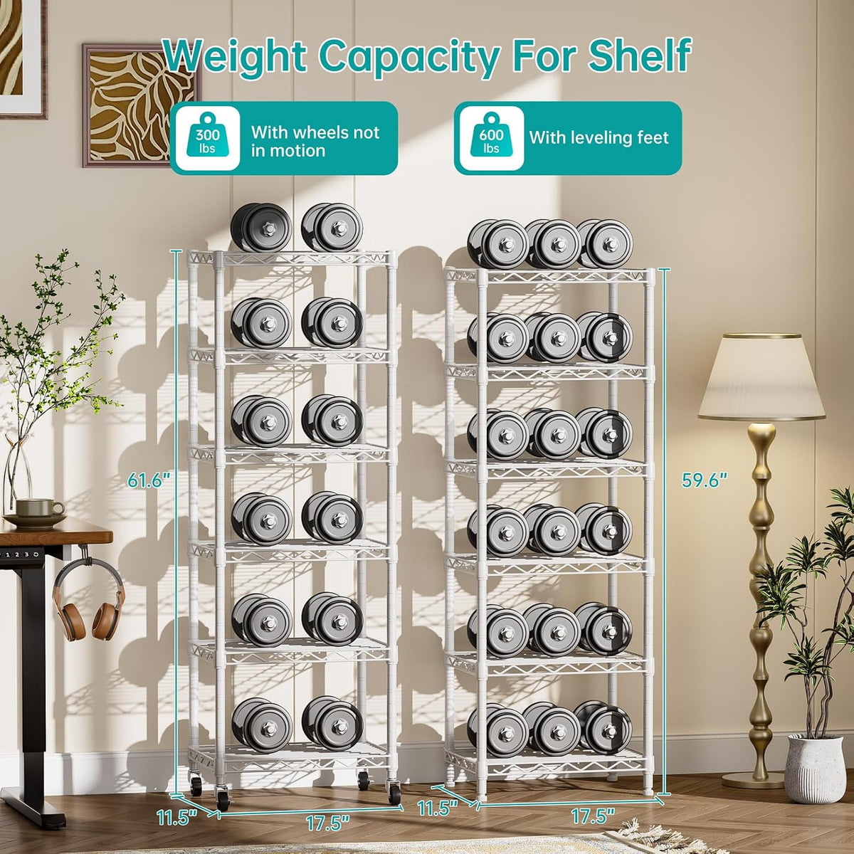 8 Shelves Storage Wire Shelf Closet Metal Shelving Pantry Wheels