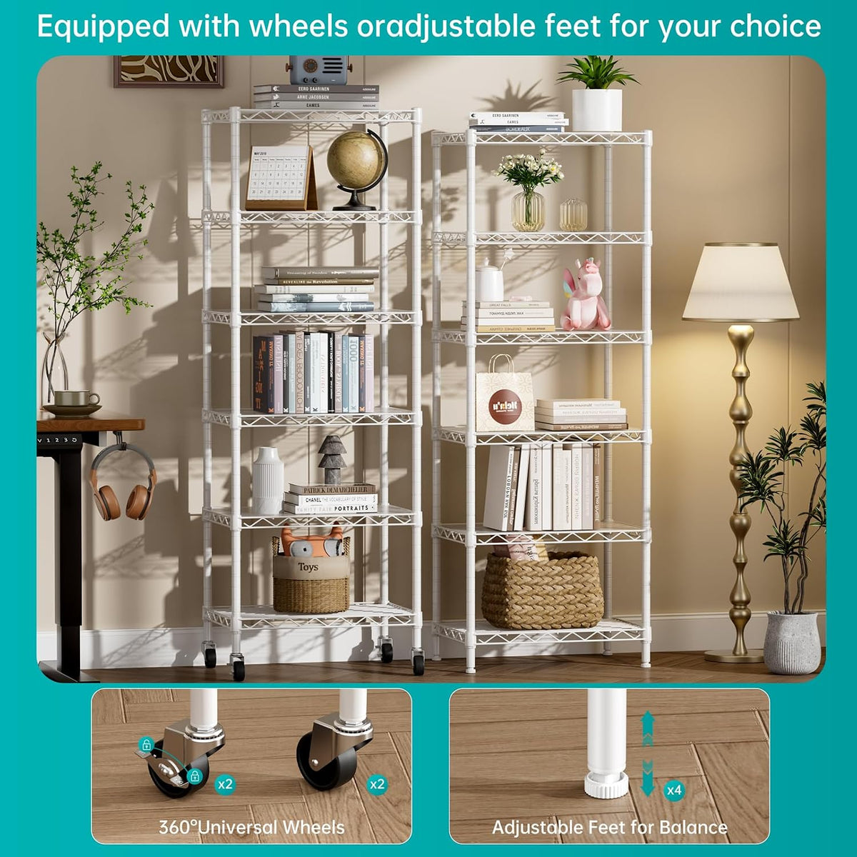 8 Shelves Storage Wire Shelf Closet Metal Shelving Pantry Wheels