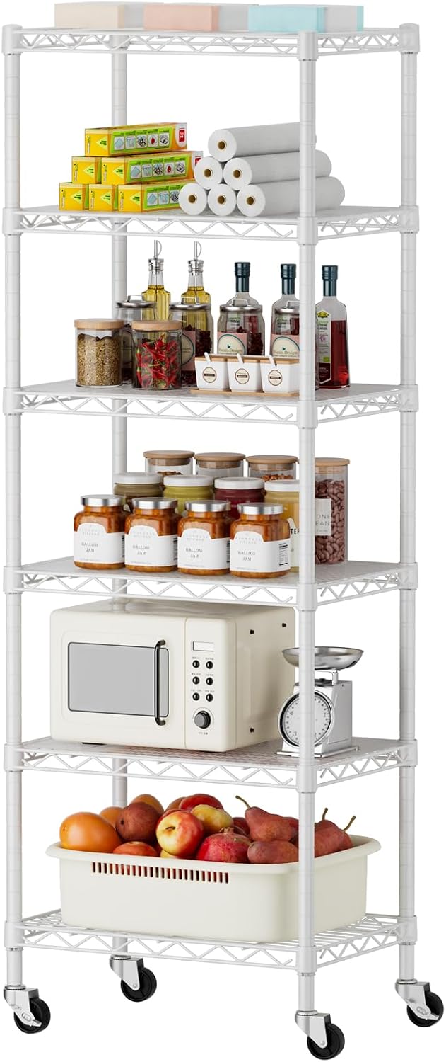 8 Shelves Storage Wire Shelf Closet Metal Shelving Pantry Wheels