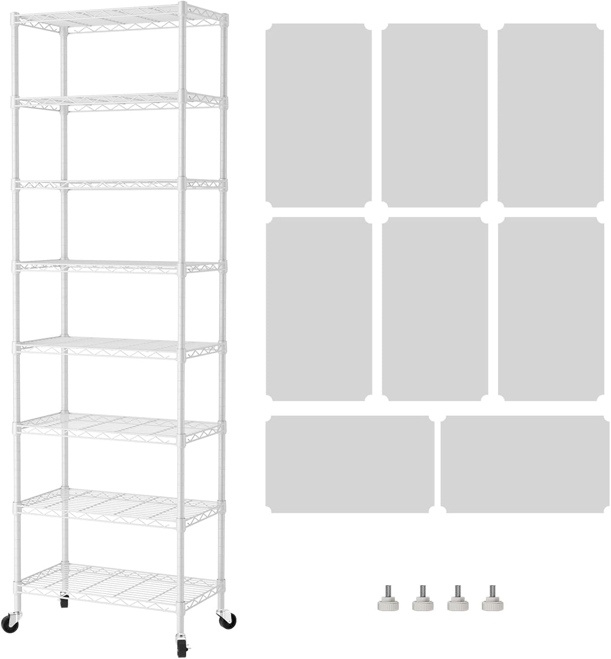 8 Shelves Storage Wire Shelf Closet Metal Shelving Pantry Wheels