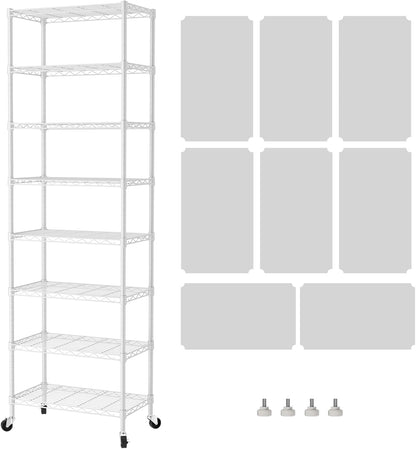 8 Shelves Storage Wire Shelf Closet Metal Shelving Pantry Wheels