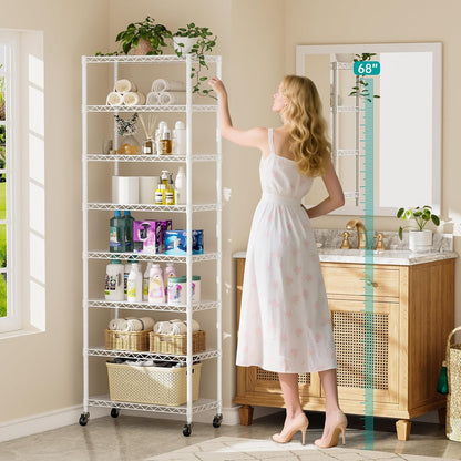 8 Shelves Storage Wire Shelf Closet Metal Shelving Pantry Wheels