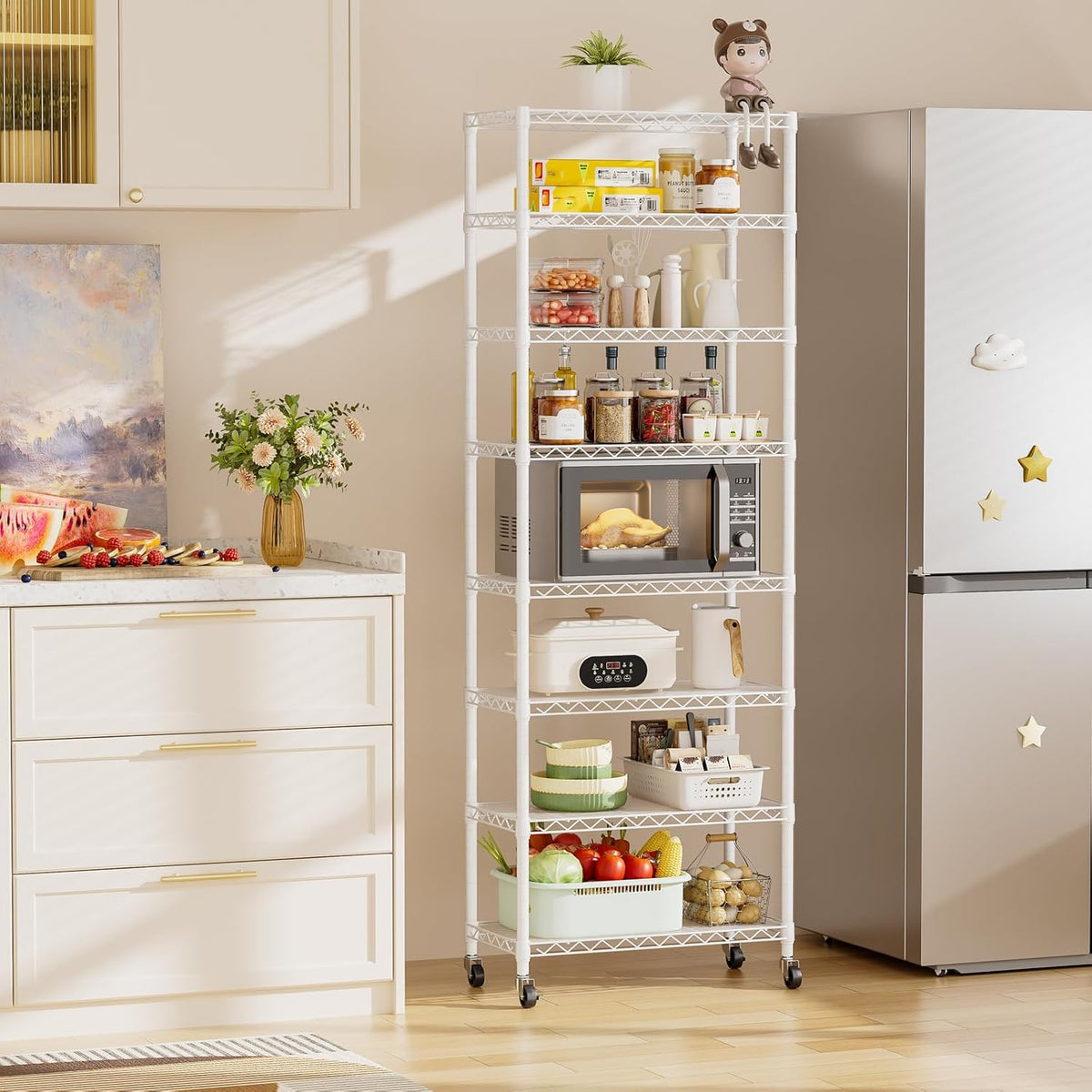 8 Shelves Storage Wire Shelf Closet Metal Shelving Pantry Wheels