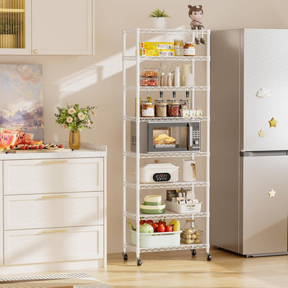 8 Shelves Storage Wire Shelf Closet Metal Shelving Pantry Wheels