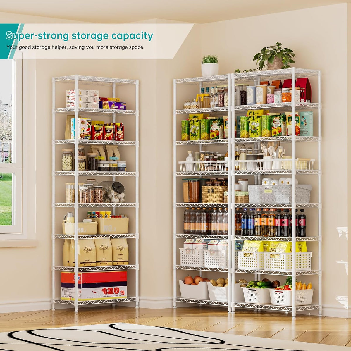 8 Shelves Storage Wire Shelf Closet Metal Shelving Pantry Wheels