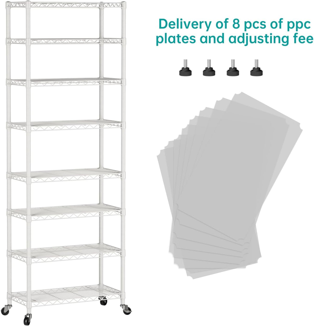 8 Shelves Storage Wire Shelf Closet Metal Shelving Pantry Wheels