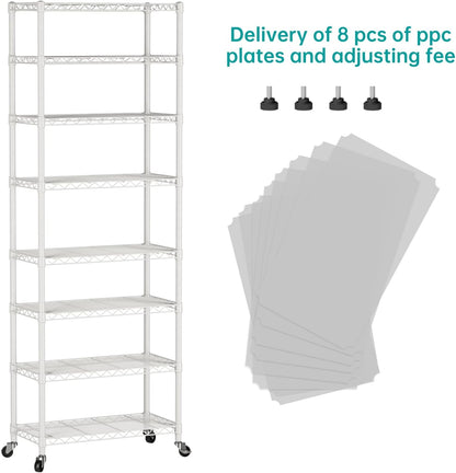 8 Shelves Storage Wire Shelf Closet Metal Shelving Pantry Wheels