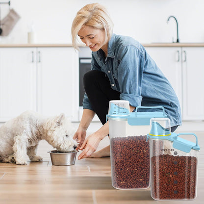 5-7Lbs Dog Cat Food Storage Container with Upgraded Large Nozzle BPA-free, 4 Snap Seals Plastic Pet Food Storage Containers with Handles are Easy to Clean and Carry