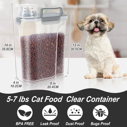 5-7Lbs Dog Cat Food Storage Container with Upgraded Large Nozzle BPA-free, 4 Snap Seals Plastic Pet Food Storage Containers with Handles are Easy to Clean and Carry
