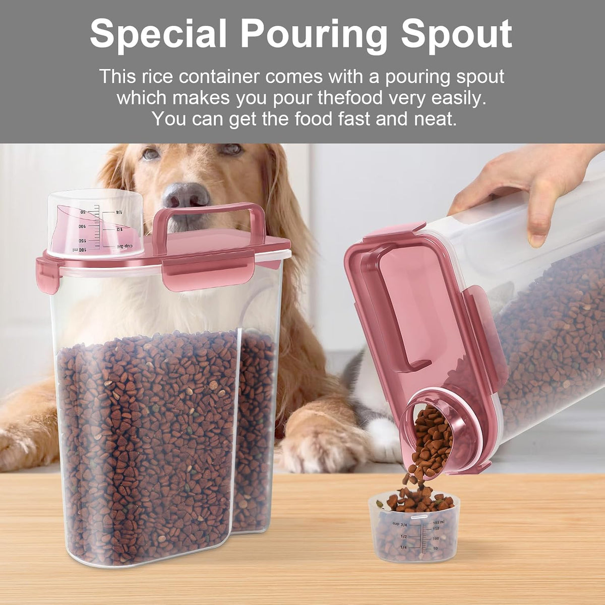 5-7Lbs Dog Cat Food Storage Container with Upgraded Large Nozzle BPA-free, 4 Snap Seals Plastic Pet Food Storage Containers with Handles are Easy to Clean and Carry