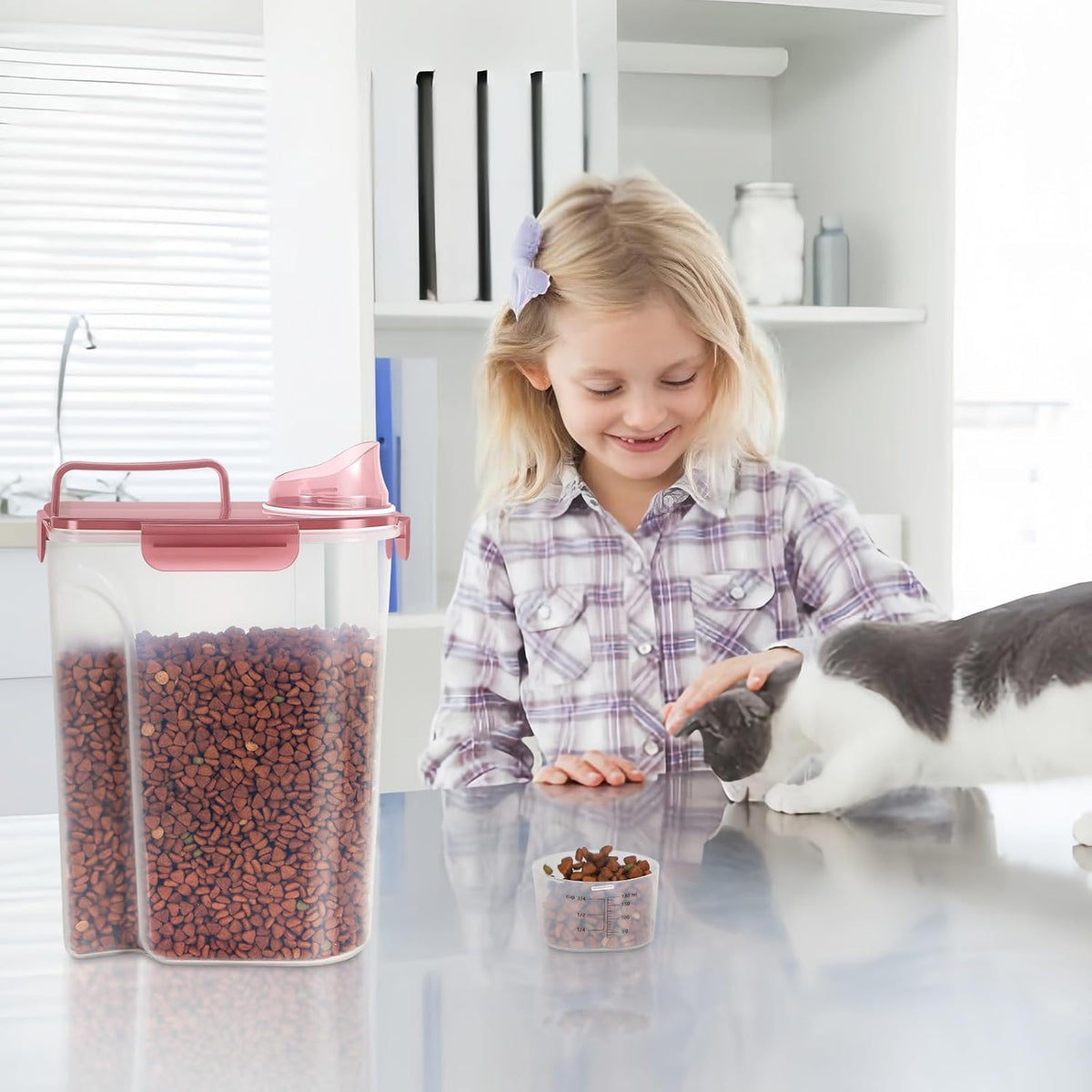 5-7Lbs Dog Cat Food Storage Container with Upgraded Large Nozzle BPA-free, 4 Snap Seals Plastic Pet Food Storage Containers with Handles are Easy to Clean and Carry